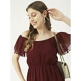 thumbnail image 5 of Moomaya Solid Off-Shoulder Poly Georgette Midi Dress Cinched Long Dress, 5 of 8