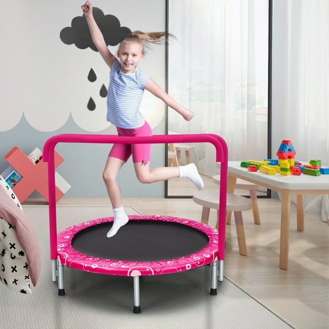 Costway Cama Elástica Plegable 92 cm para Niños Mini Trampolín con Cobertura Acolchada de Seguridad para Interior y Exterior Rosa