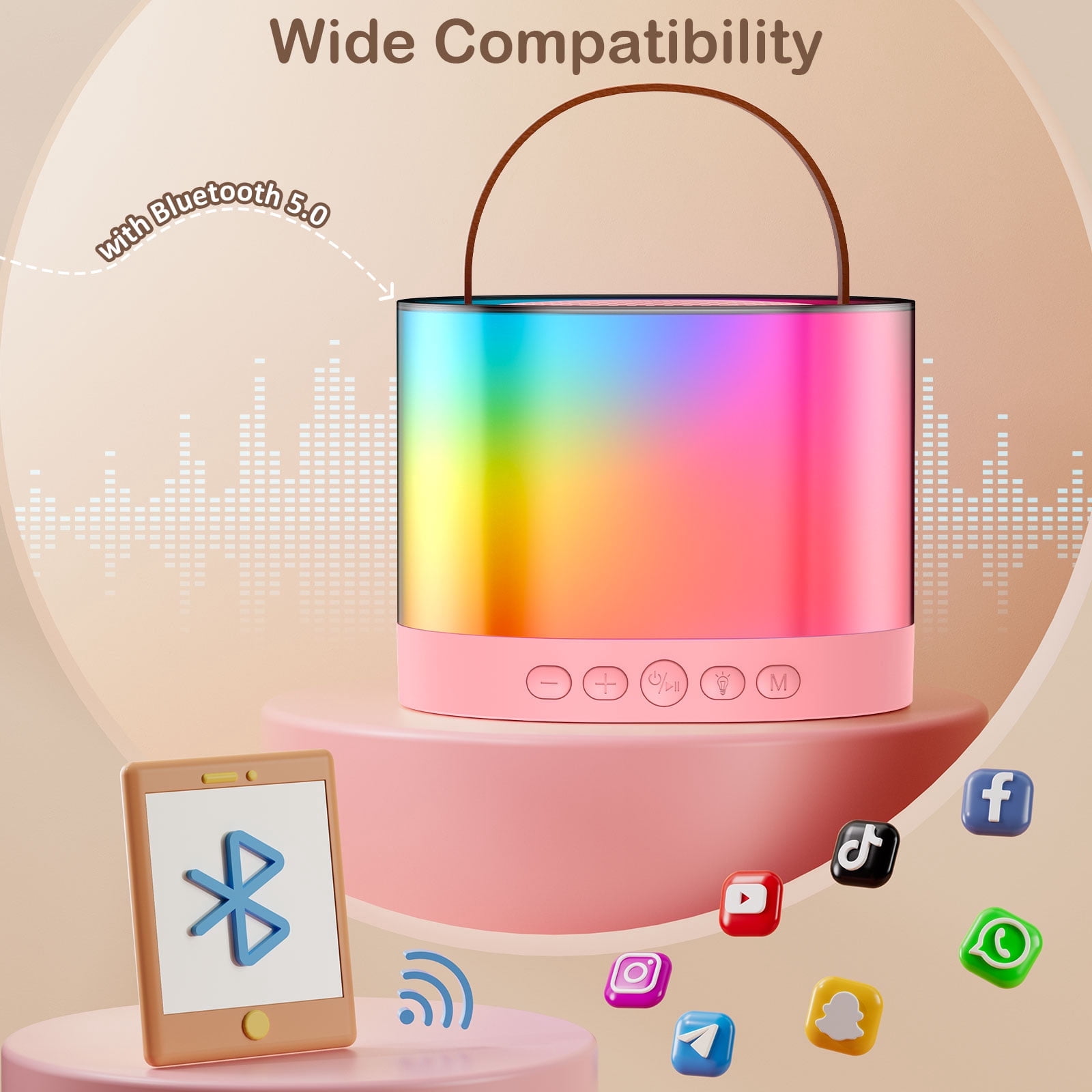 FanFun Karaoke Machine with Wireless Microphones for Adults Kids, Mini Karaoke Speaker with Rgb Lights, Support TF/AUX Input/4 Funny Magic Voice, D23P