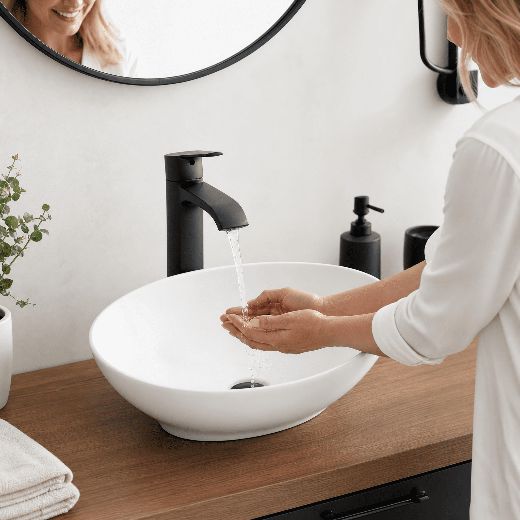 White Oval Ceramic Countertop Bathroom Vanity Vessel Sink, 16" x 13" x 5.5"