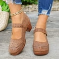 thumbnail image 2 of Rokment Women's Vintage Chunky Block High Heels Mary Jane Dressy Sandals Trendy Casual Hollow out Leather Closed Toe Ankle Strap Ballet Flat Dress Pumps Shoes Summer Fall Brown Size 7.5, 2 of 8