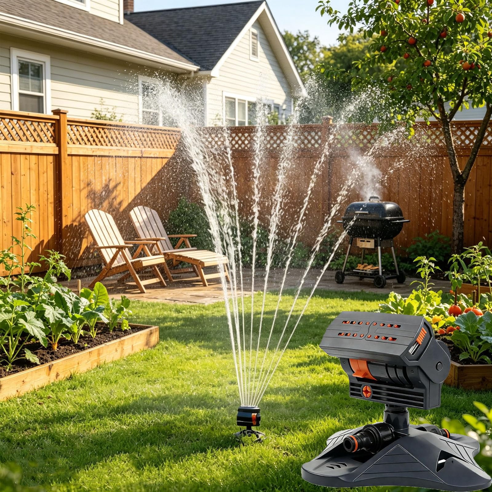 Adjustable Oscillating Sprinkler with Wide Coverage – 16‑Nozzle Lawn Sprinkler with Dual‑Zone Water Timer, 4 Modes, for Yard & Garden