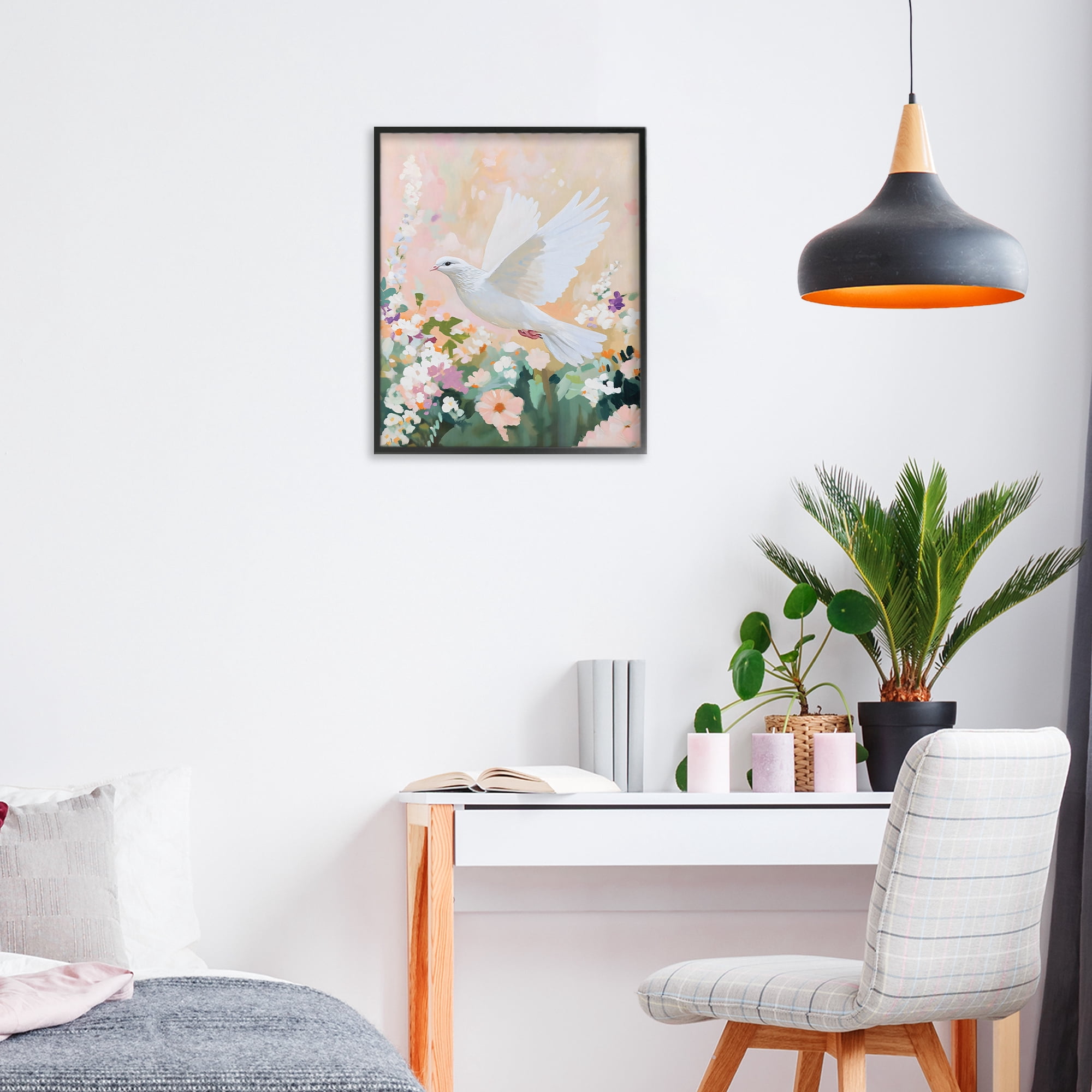 Stupell Industries White Dove Among Spring Blooms Black Framed Giclee Art, design by The Prints Vibe