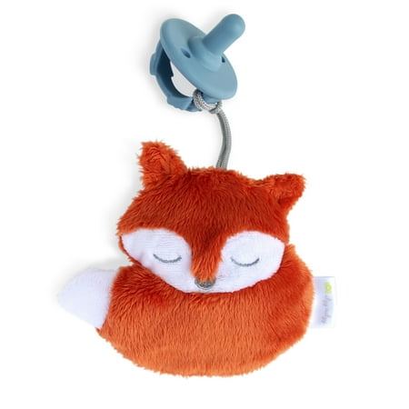 Itzy Ritzy Pacifier and Lovey Set; Detachable Plush Fox and Coordinating Blue Silicone Pacifier; Ideal For Ages 0 Months and Up, Fox