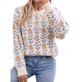 thumbnail image 2 of Female Long Sleeve Crewneck Sweater Fall Printed Cute Oversized Knitted Pullover Tops Trendy Clothes Apricot S, 2 of 9