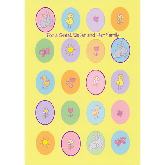 Designer Greetings Five Rows of Four Eggs with Holiday Images Die Cut Window Easter Card for Sister and Family
