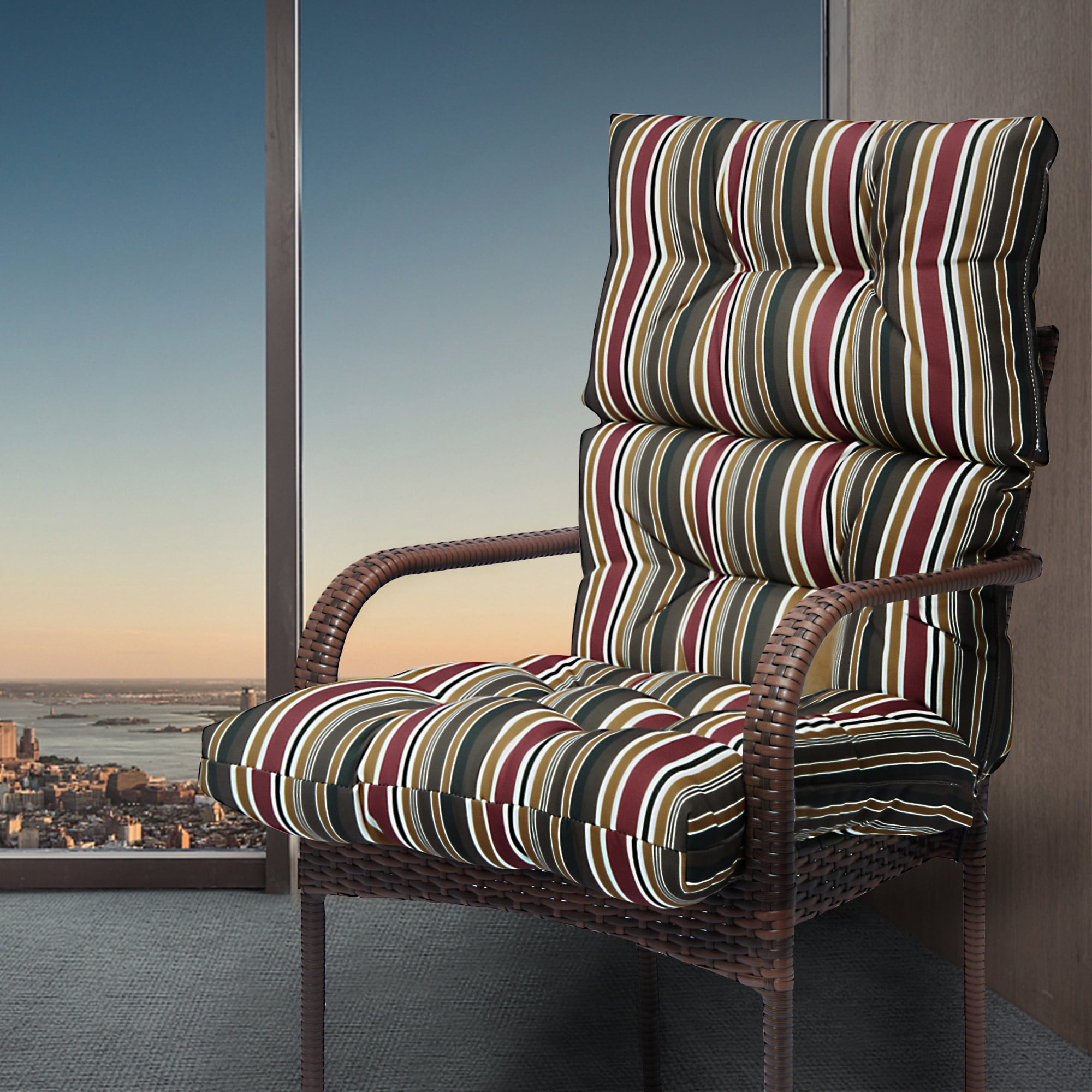 Classic Stripe Outdoor/Indoor High Back Chair Cushion Square High