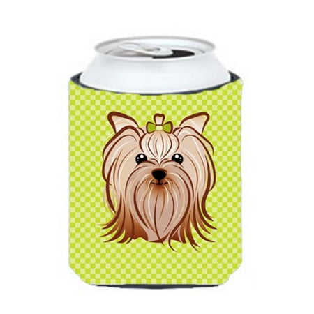 

Checkerboard Lime Green Yorkie Yorkishire Terrier Can Or Bottle Hugger 12 Oz.