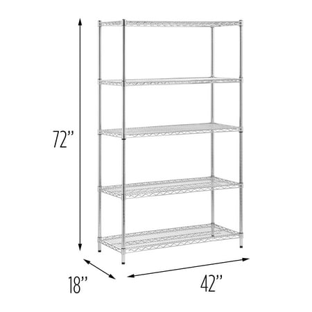 Honey-Can-Do 5-Tier Heavy-Duty Adjustable Shelving Unit with 800-lb Shelf Capacity, Chrome,Shelves & Shelf Units Chrome,Steel