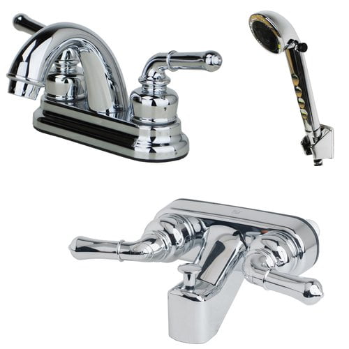 Laguna Brass 2001CP/3210CP/4120CP RV Bathroom and Tub Faucet with Matching Hand Shower Combo, Chrome Finish