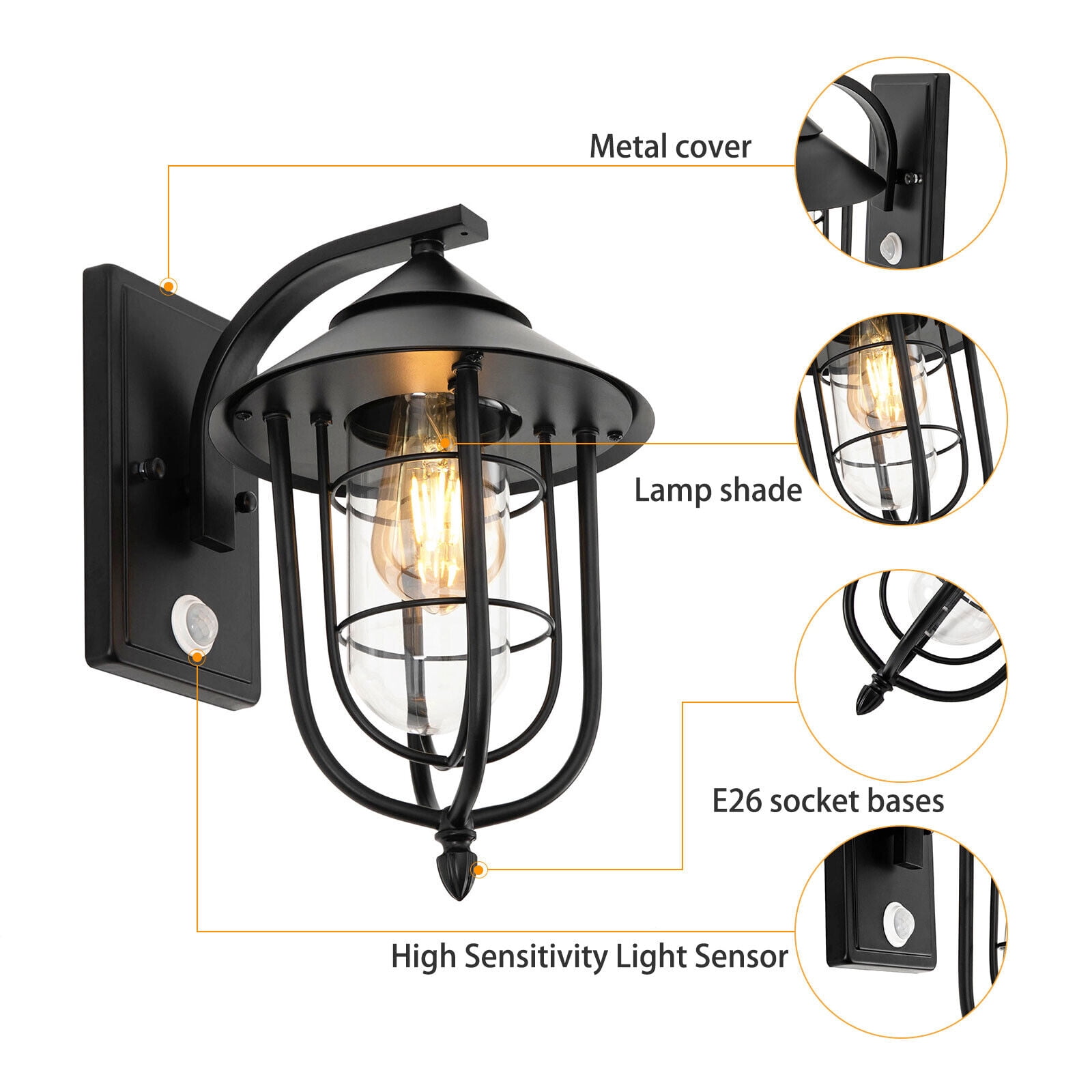 Miumaeov Motion Sensor Outdoor Wall Light Waterproof Dusk to Dawn Exterior Porch Sconce Light Fixture Wall Lanterns with Seeded Glass Outside Lamp