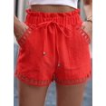 thumbnail image 3 of Women'S Plus Size Wide Leg Summer Shorts High Waisted Hollow Out Boho Shorts with Pockets Red XL, 3 of 3