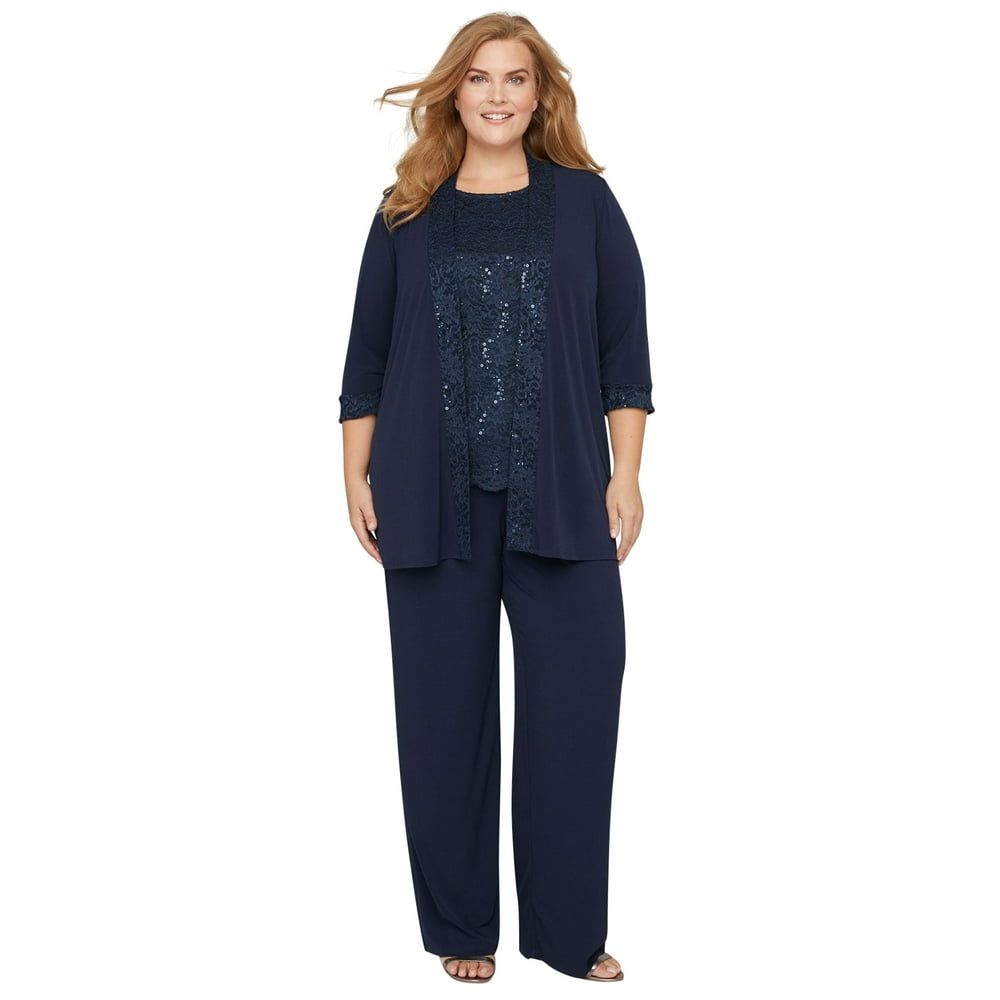 Catherines - Catherines Women's Plus Size 3-Piece Lace Gala Pant Suit - 16 W, Mariner Navy Blue