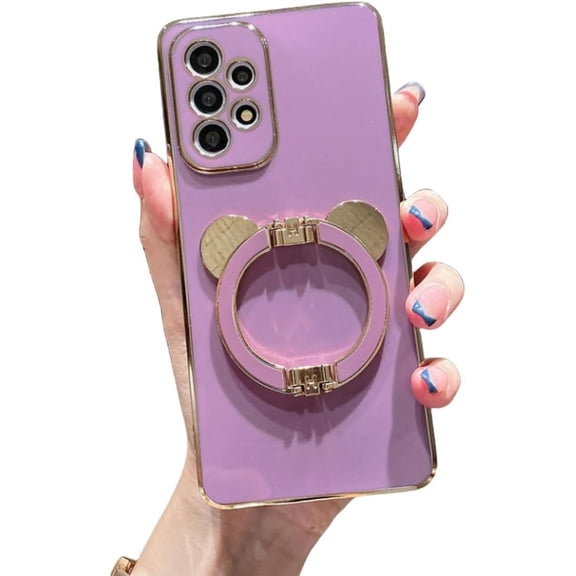 Electroplated Panda Stand Phone case, Hidden Stand, Cute Cartoon, for Samsung Galaxy A12 A22 A32 A51 A71 A52 A53 A72 A73 A21S A70 A13 A14 A24 A34 A54 Phone Case (Purple,A34 5G)