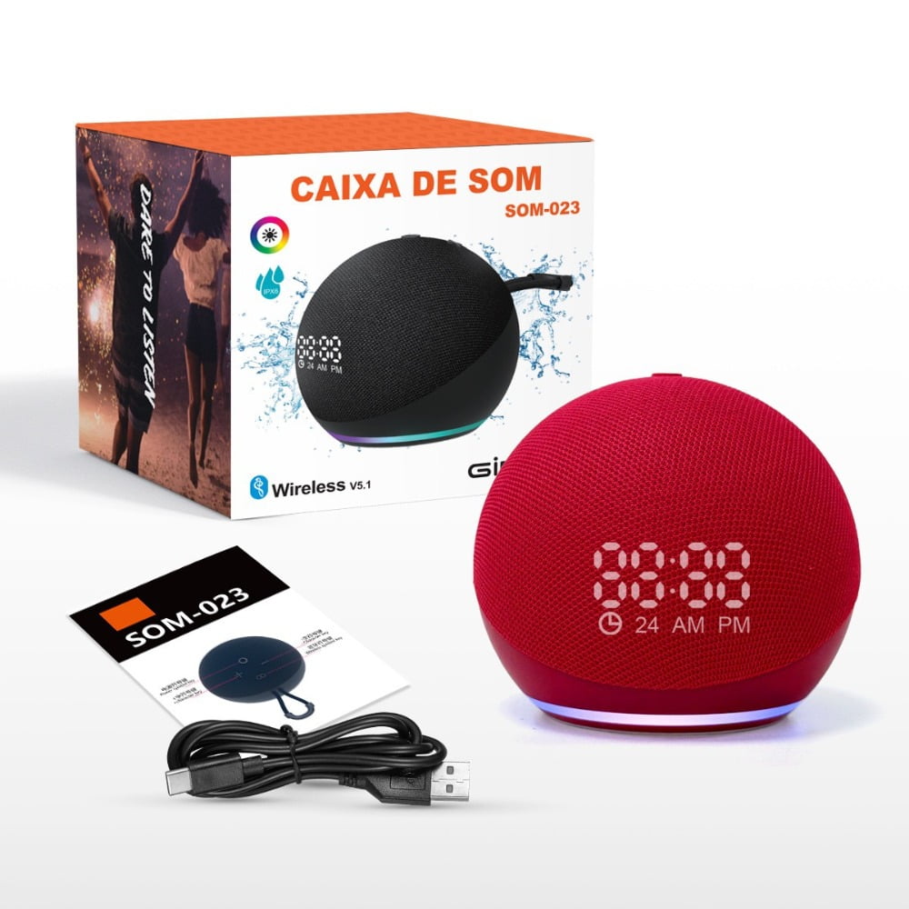5th Gen Portable Smart Speaker with Clock & RGB Lights, Wireless Subwoofer Base, Surround Stereo Sound, Compatible with Desktop & TV