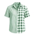 thumbnail image 4 of Button Down Shirts for Women Collared Shirt Short Sleeve Plaid Stripe Patchwor Linen Summer Tops, 4 of 6