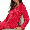 thumbnail image 1 of Women 2PCS Long Pajama Set Loose Button-Down Collar Top Elastic Waist Band Pant, 1 of 7