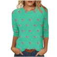 thumbnail image 1 of Camisetas Casuales de las Mujeres 3/4 Manga Cuello Redondo Impreso Blusa Imitación Estante Tela, Camiseta de Moda Superior para el Hogar Diario Y Desgaste Casual Todo el Año, 1 of 1