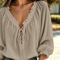 thumbnail image 5 of FAHUOMU V Neck Tops for Women Lace Up Oversized Blouses Peasant Sleeve Casual Lightweight Summer Shirts, 5 of 8