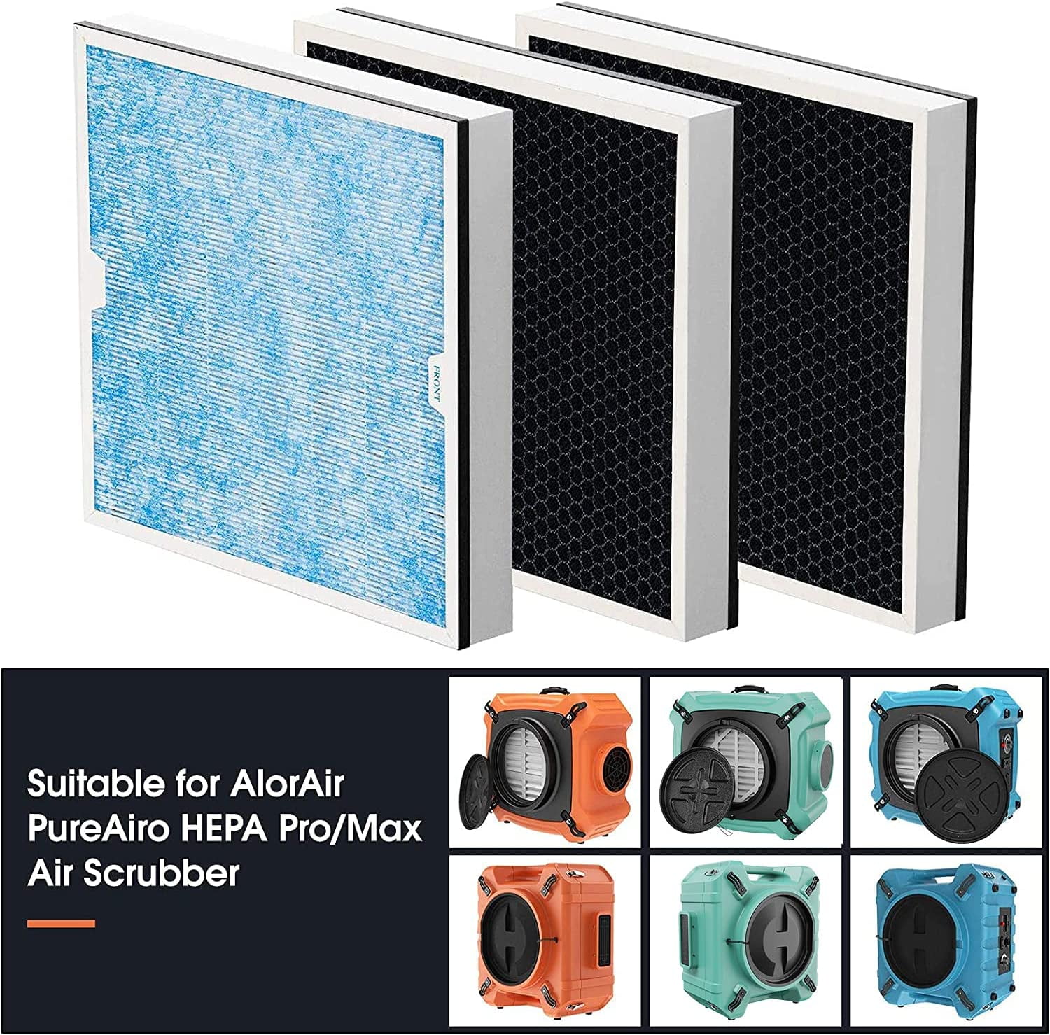 ALORAIR 3 Pack 2-in-1 /HEPA/Activated Carbon Filter Replacement Set for PureAiro HEPA Pro/Max Air Scrubber(Available for 770, 870, 970)
