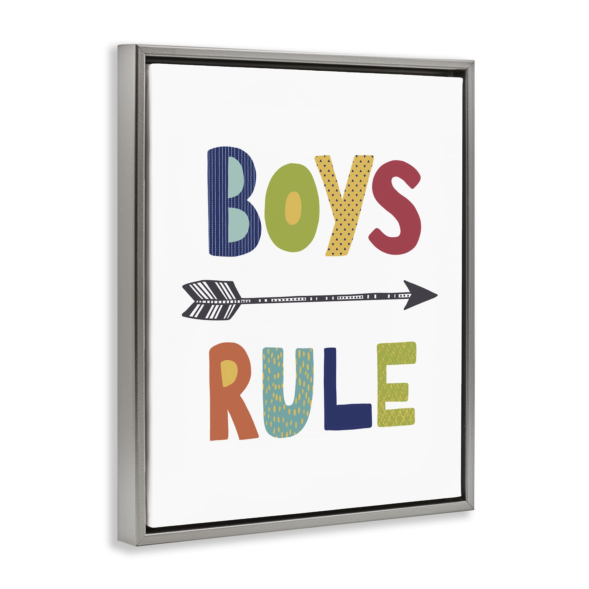 Stupell Industries Boys Rule with Arrow Typography Painting Gray Floater Framed Art Print Wall Art, 17 x 21