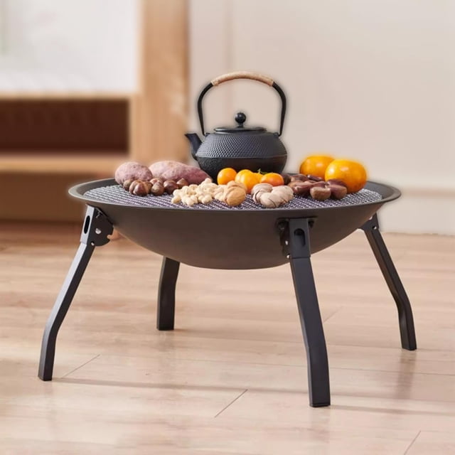 Brasero plegable de leña, parrilla de carbón con recogedor de fuego, hervidor de agua, parrilla para cocinar al aire libre, barbacoa, Picnic 6 piezas