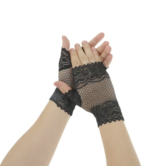 Unique Bargains 1 Pair Sunblock Fingerless Gloves Heart Thin Sun Block Driving Gloves for Women Black