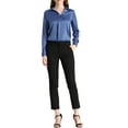 thumbnail image 3 of Allegra K Women's Elegant V Neck Point Collar Long Sleeve Smooth Satin Blouse, 3 of 7