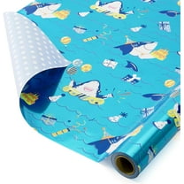 Ocean Shark Birthday Wrapping Paper Roll - 1 Roll 17”x 33 ft Baby Boy Wrapping Paper for Kids Birthday Ocean Theme Party Gift Wrap Roll for Baby Shower Summer Party Decoration With Polka Dot Design