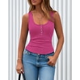 thumbnail image 3 of FreshPretty Spring Tops for Women Summer Scoop Neck Ribbed Henley Button Sleeveless Casual Basic Tank Top Clothes Outfits, 3 of 9