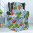 thumbnail image 4 of Ladybugs Soft Flannel Fleece Blanket, Strawberries Daisies and Ladybugs Looks Like Ivy Plant Spotted Insects Image, Cozy Plush for Indoor and Outdoor Use, 50" x 60", Blue Green Red, by Ambesonne, 4 of 5