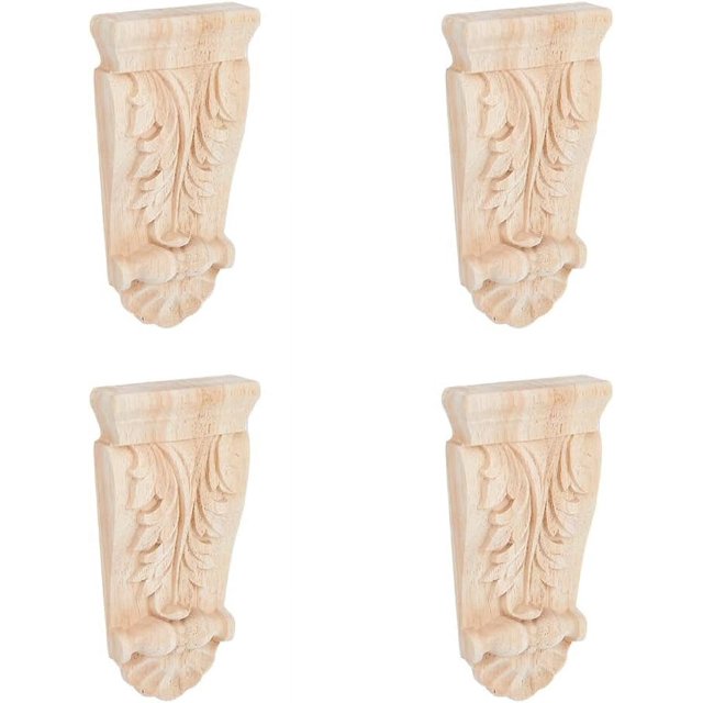 piezas de apliques de madera de caucho tallados de 6,2 x 3,1 x 0,9 pulgadas, apliques largos con flores en el centro, calcomanías talladas sin pintar para puerta, gabinete, cama, decoración sin