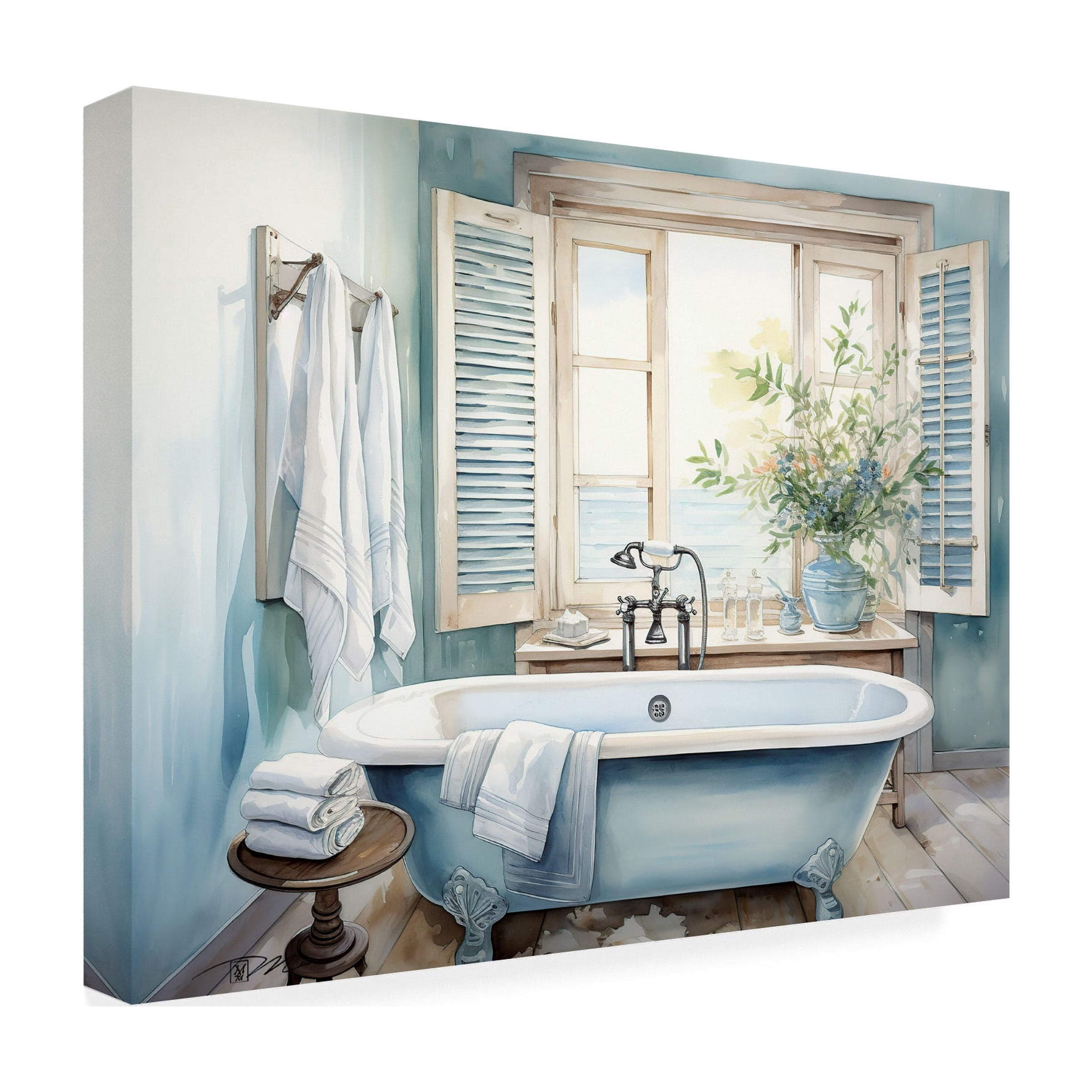 Canvas Wall Art - Momart 'Blue Bathtub' Wall Art for Living Room, Bedroom, or Office DÃ©cor by Trademark Fine Art - 47 x 35 Inches