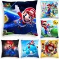 thumbnail image 2 of Funda de cojín de dibujos animados de Super Mario Bros Luigi, funda de almohada de peluche con figuras de anime de Mario, funda de almohada de felpa para sofá, coche y hogar de 45 x 45 cm, 2 of 5