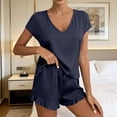 thumbnail image 2 of biudgviw Womens Pajama Sets Comfy Sleeveless Sleepwear Summer V Neck Tank Top with Ruffle Hem Shorts Pj Set 2 Piece Loungewear, 2 of 5