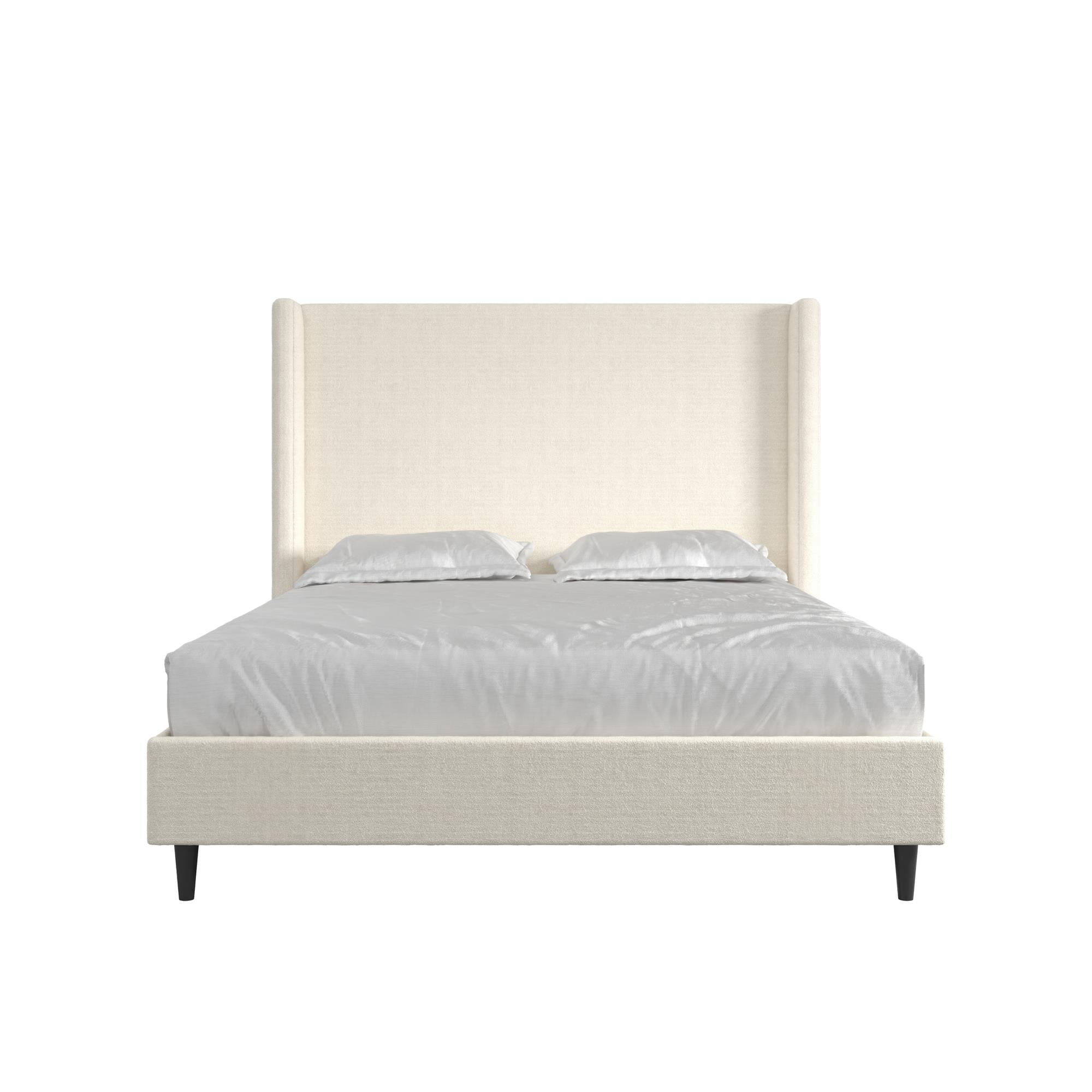 DHP Eveline Upholstered Platform Bed Frame with High Wingback Headboard, Queen, Ivory Boucle