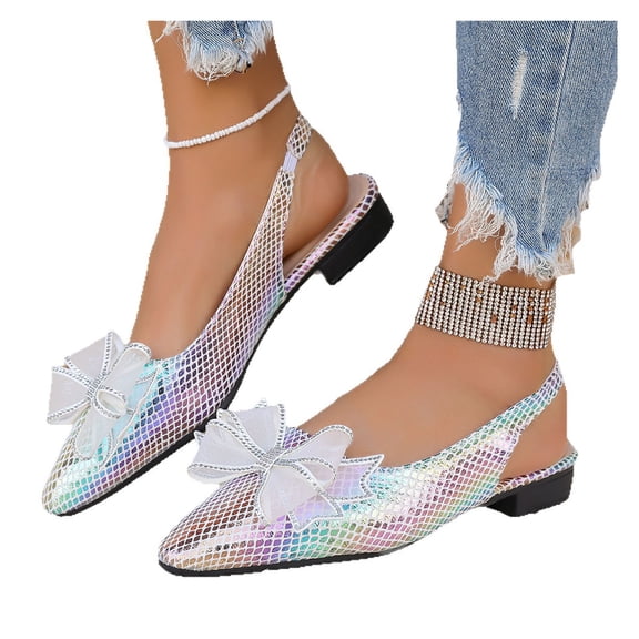 Purcolt Womens Bow Ballet Flats Elegant Colorful Pointed Toe Adjustable Strap Slip On Slingback Flats Comfortable Dress Shoes for Work Party Club