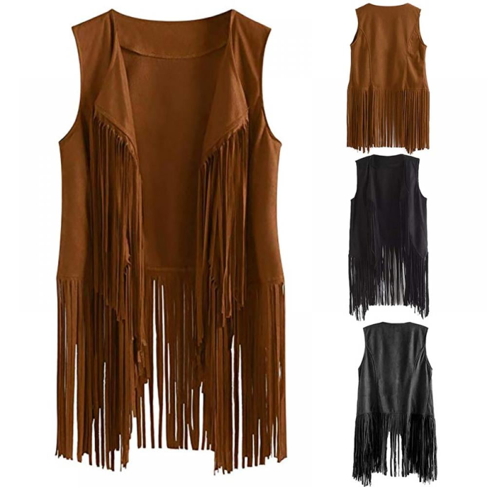Soft Faux Suede Poncho Tan Brown Hippie Fringe 70 Womens Adult Indian Western 