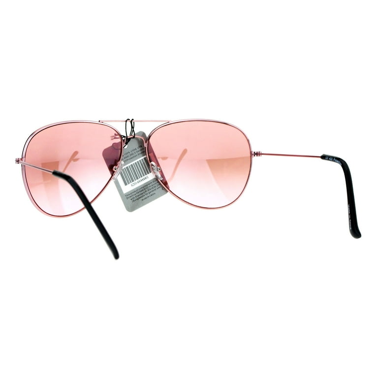 Womens Pink Mirror Lens Wire Rim Classic Aviator Sunglasses Pink