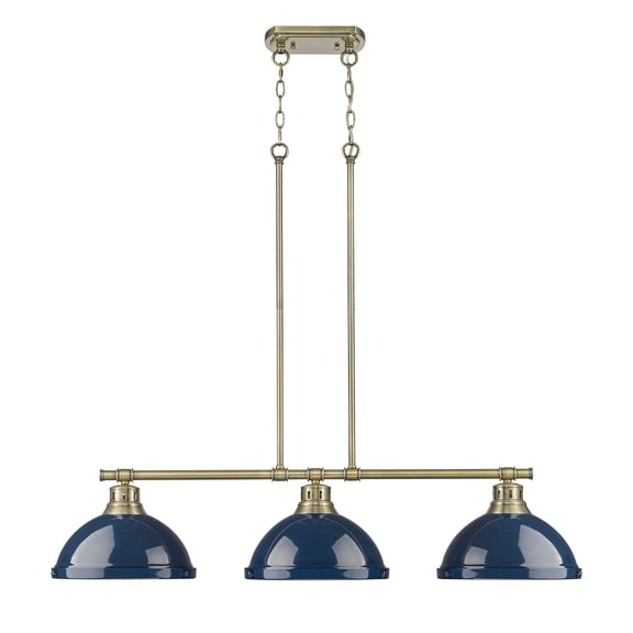 Yep by Golden Lighting Duncan 3-light Island Light in Aged Brass and Navy Blue shade