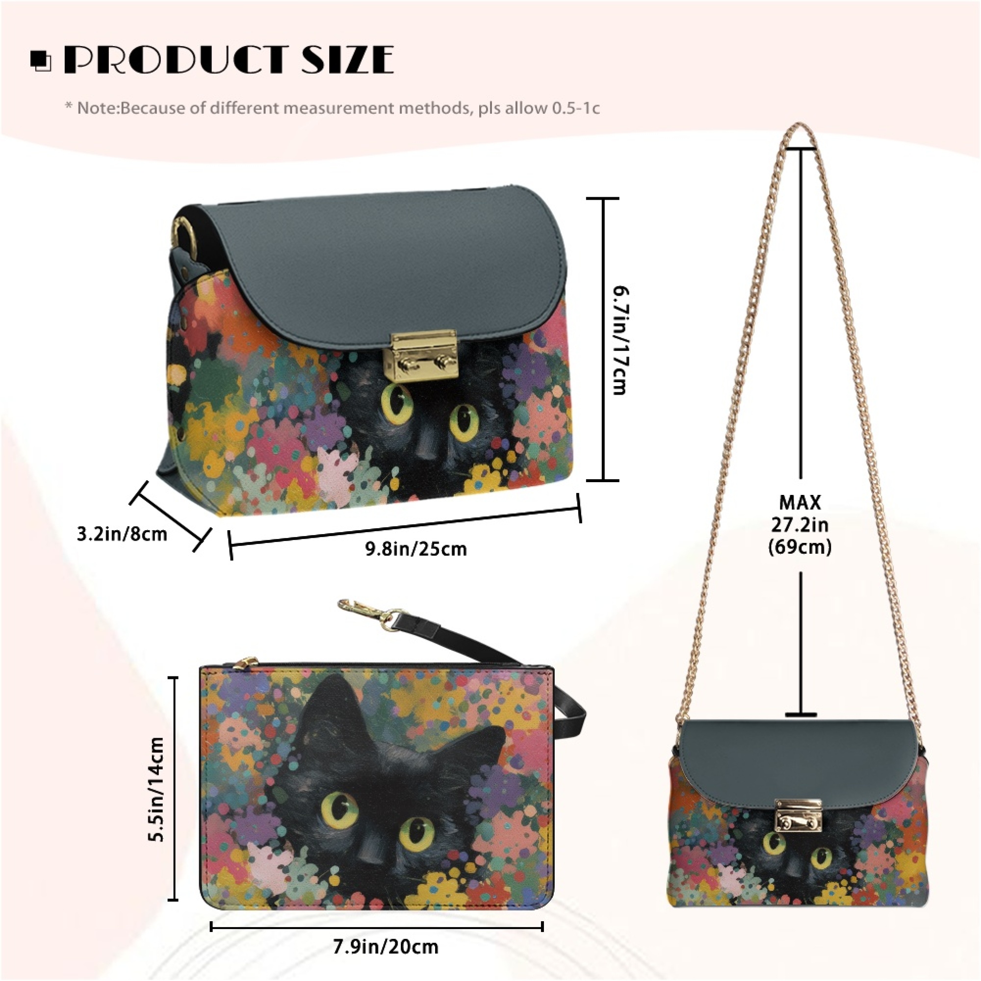 TSOVTHRID Black Cat Doodle Gray Print Crossbody Purse for Women, Small Crossbody Bags, Trendy Leather Cross Body Handbags, Shoulder Bag with Detachable Strap