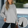 thumbnail image 4 of FAIWAD Sweatshirt for Women Long Sleeve Zipper Slit Oversized Pullover Casual Side Slits Drop Shoulder Sweatshirts, 4 of 9