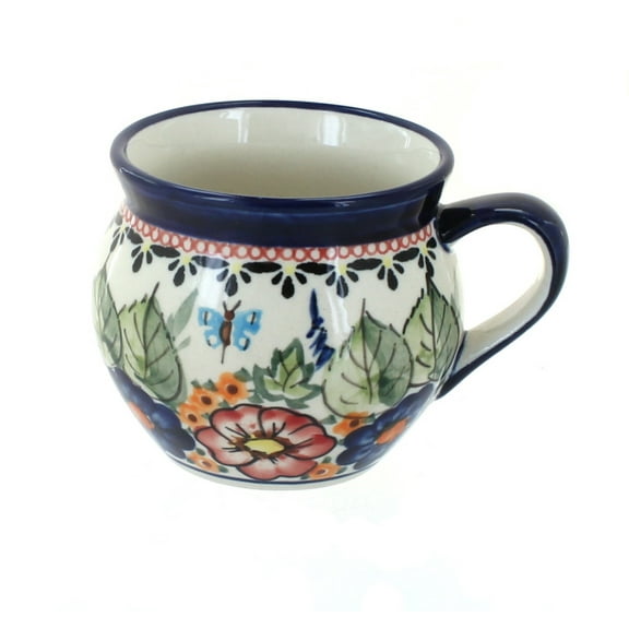 Blue Rose Polish Pottery Floral Butterfly Medium Bell Shaped Mug