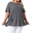 thumbnail image 2 of DARING DIVA Women's Plus Crew Neck Loose Fit T Shirt with Pocket Casual 1X Grey, 2 of 6