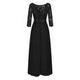 thumbnail image 4 of Womens Elegant Evening Dress Solid Crew Neck Lace Patchwork 3/4 Sleeves Dress Flowy Swing Cocktail Party Gown Dress Plus Size(XXXXL,Black), 4 of 6