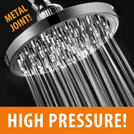 MegaRain Rainfall High Pressure 6 inch Shower Head by AquaSpa - Angle Adjustable Solid Brass Ball Joint - 60 Jets - Full Chrome Finish - Excellent Performance at High or Low Water (Best Shower Head For Low Water Pressure 2019)