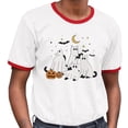 thumbnail image 2 of Halloween Ghots Cats Ringer Tee Shirt Unisex Medium White/Red, 2 of 5