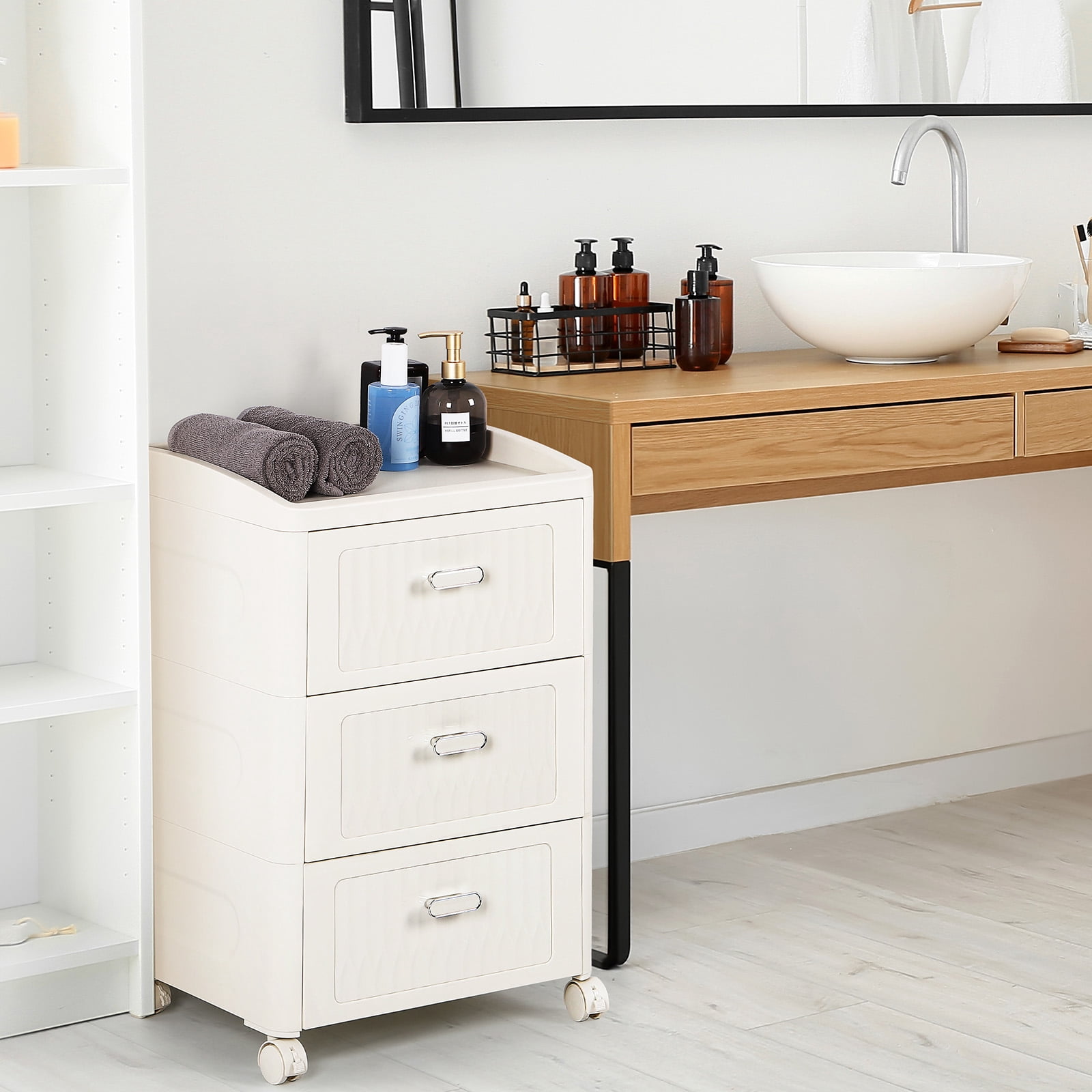 Oumilen Adult Modern 16.42" Nightstand with 3 Drawers, White