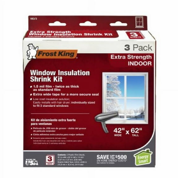Frost King V83/3 3-Pack of 42" x 62" Extra Strength Indoor Window Insulation Kit - Quantity of 12