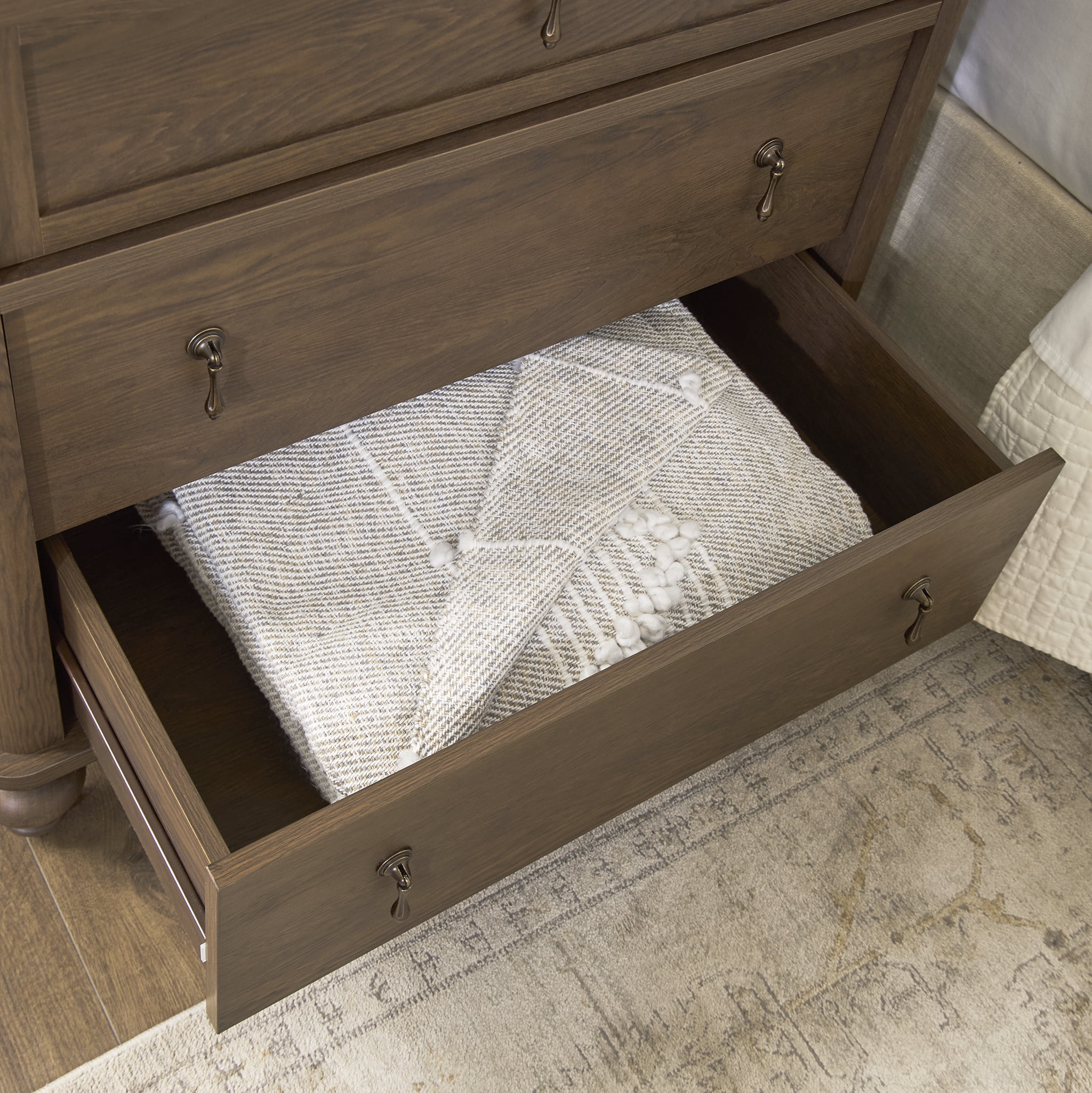 My Texas House Hartwell 3 Drawer Nightstand with USB, Heritage Oak
